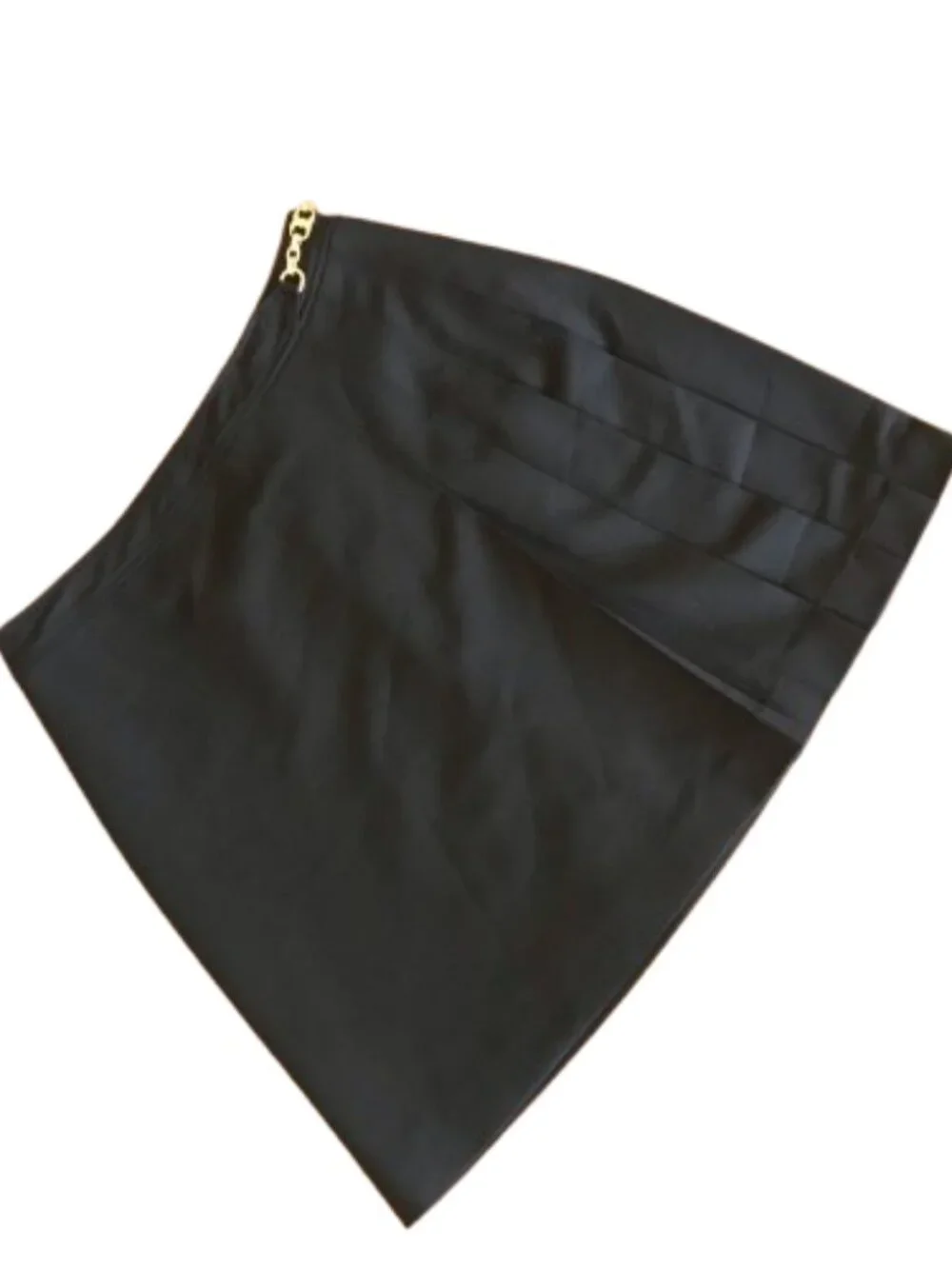 Tory Burch Kayden Pleated Mini Skirt Black Gold Chain Detail Wool NWT  Size 0